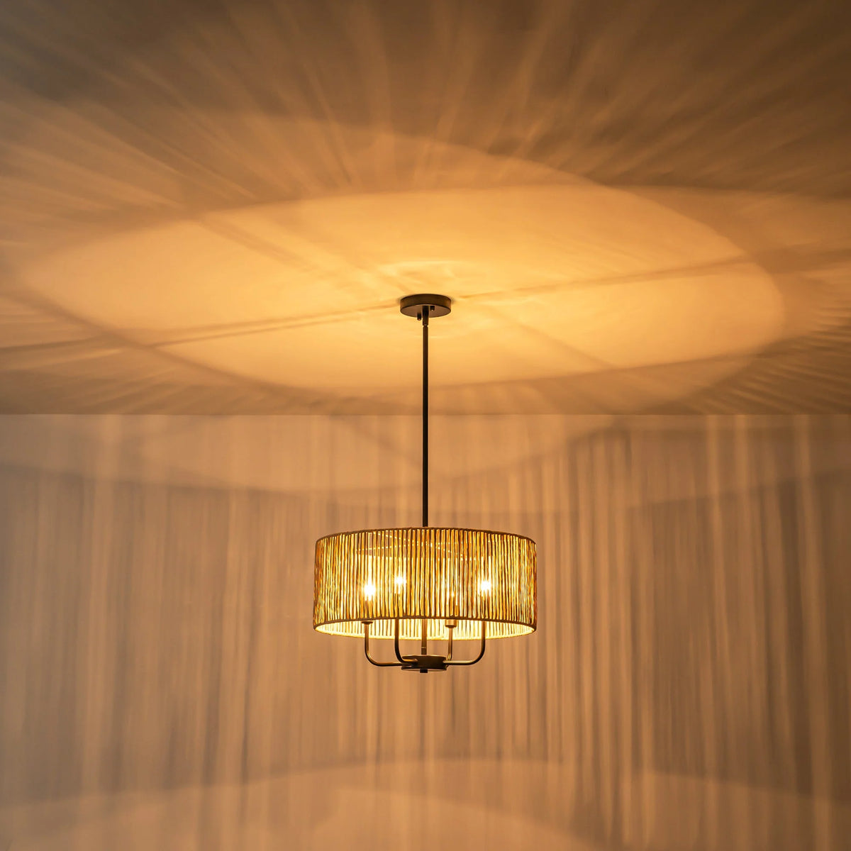 4-Light Handwoven Rope Drum Chandelier I925