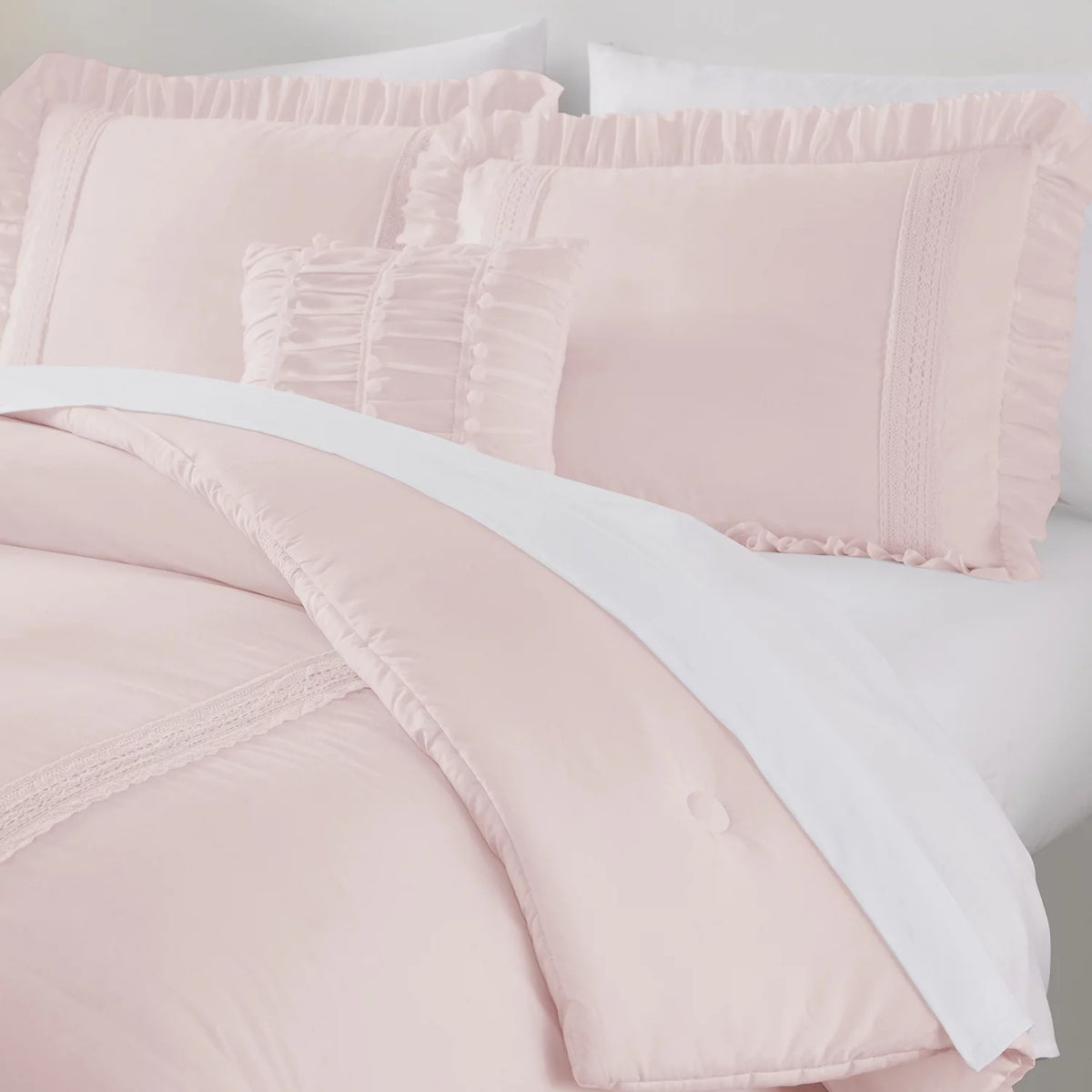 Pink Crochet Stripe 4-Piece Microfiber Comforter Set U963996