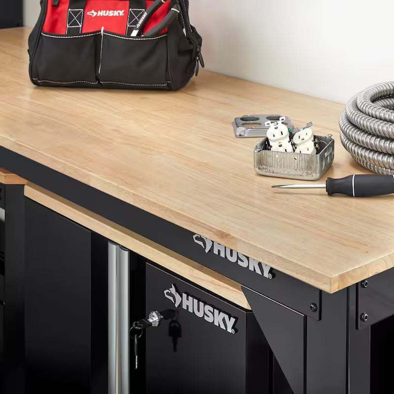 Solid Wood Top Workbench in Black W859102