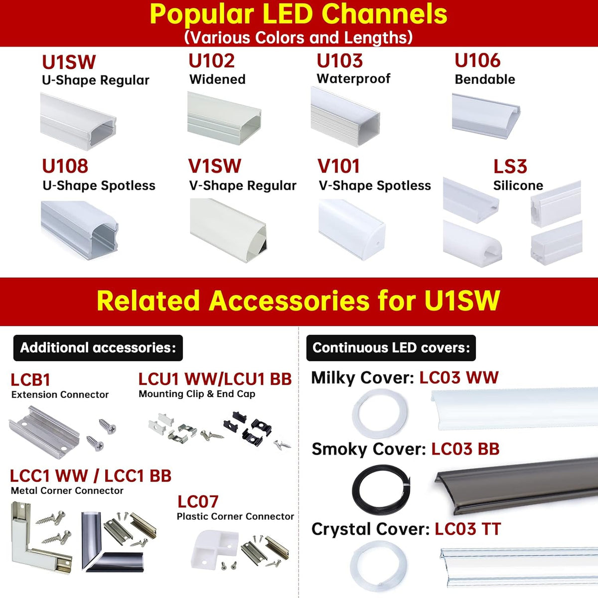 15Pack 3.3FT/1M LED Channel System with Milky White Cover Lens, Silver Aluminum Extrusion Profile Housing Track for Strip Tape Light, U Shape, Pack of 2 R86524