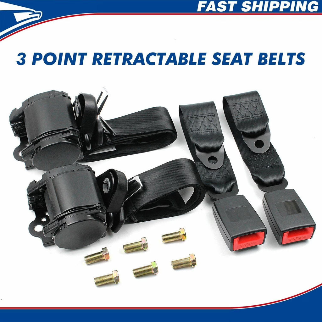 2 Pack Universal 3 Point Retractable Adjustable Car Seat Belt Lap Shoulder C95864