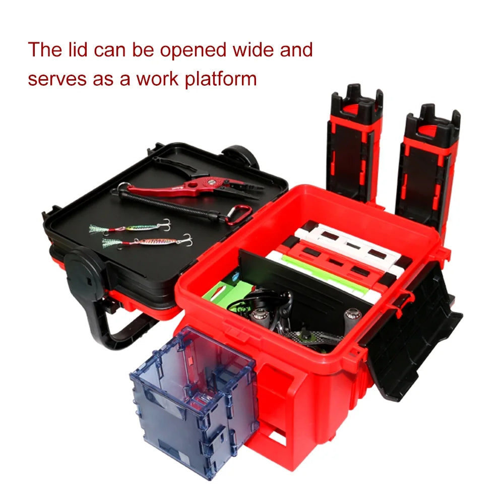 Travel Fishing Case Box with Rod Stands and Bottle Holder ABS Construction A6232