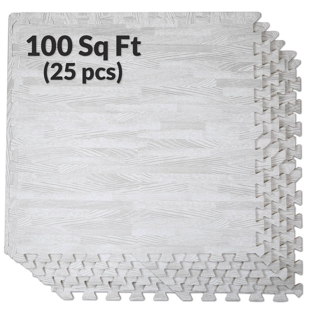 White Wood Grain Foam Mat Interlocking Flooring 25pcs E304