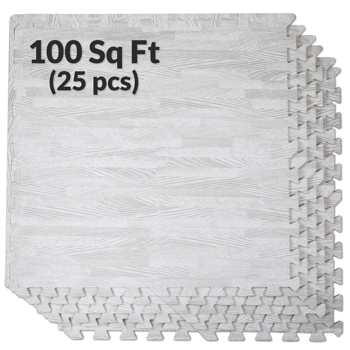 White Wood Grain Foam Mat Interlocking Flooring 25pcs E304
