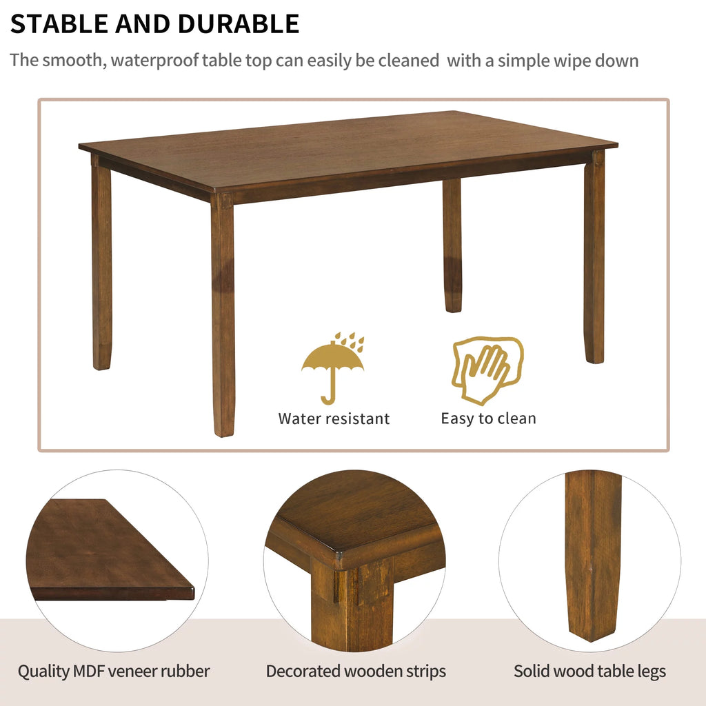 6-Piece Wooden Rectangular Dining Table Set with 4 Fabric Chairs and Bench W866699