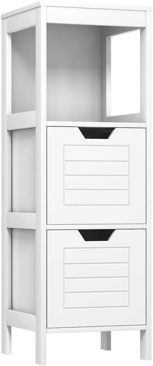 White Wooden Bathroom Floor Cabinet with 2 Adjustable Drawers, Pack of 2 E874