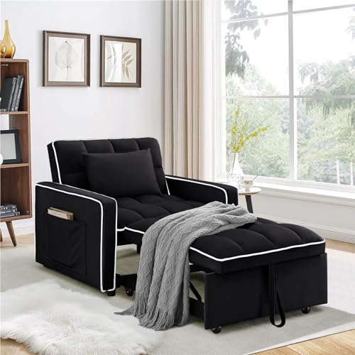 Beige Velvet Convertible Chair Bed L1047