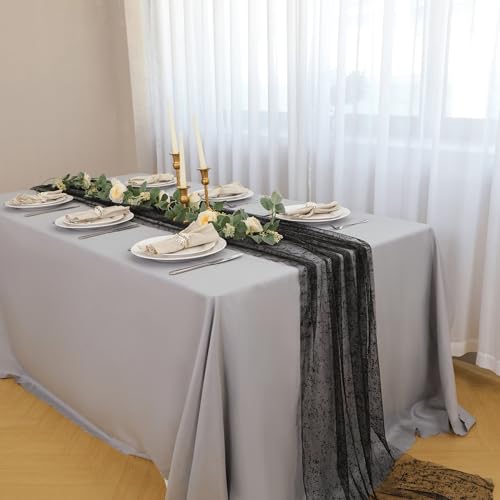 10 Pcs Black & Gold Sheer Chiffon Table Runner 120 Inch Z53515