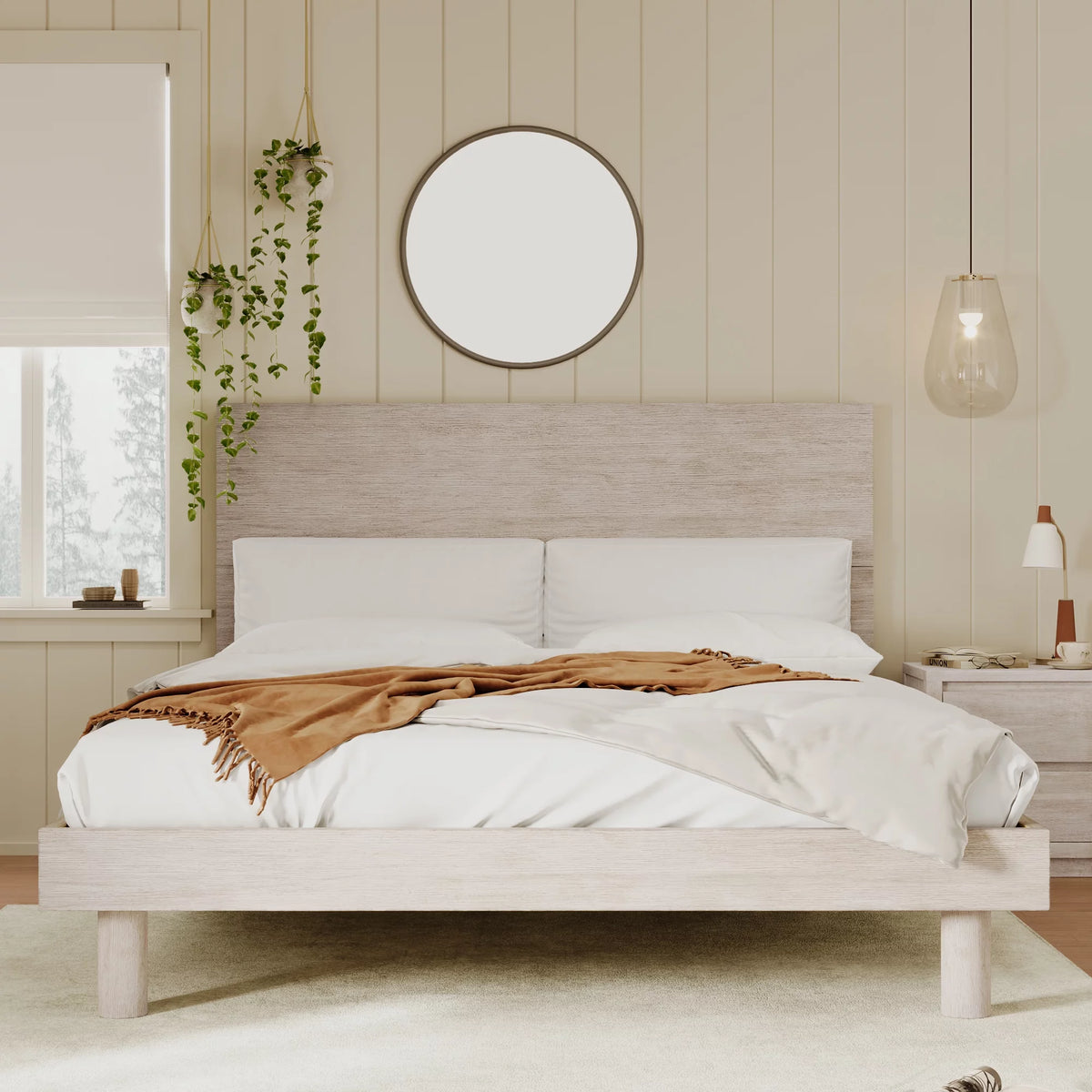 Queen Size Solid Wood Platform Bed Frame with Headboard S78944