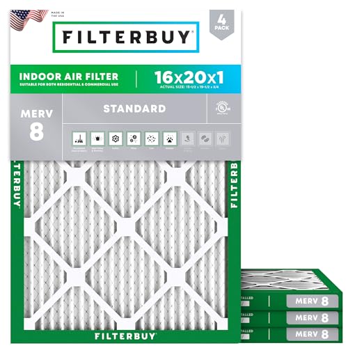16x20x1 MERV 8 Pleated HVAC Air Filter 4-Pack K483