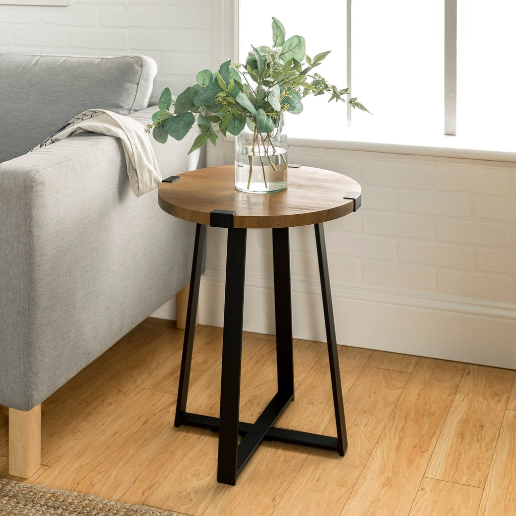 Rustic Oak Round Side Table H682092