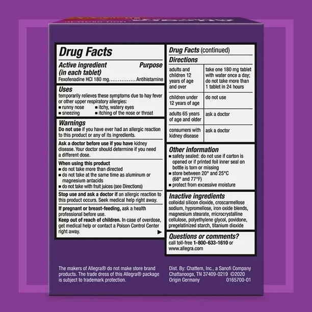90 tablets 180mg Non-Drowsy Allergy Relief Y94231