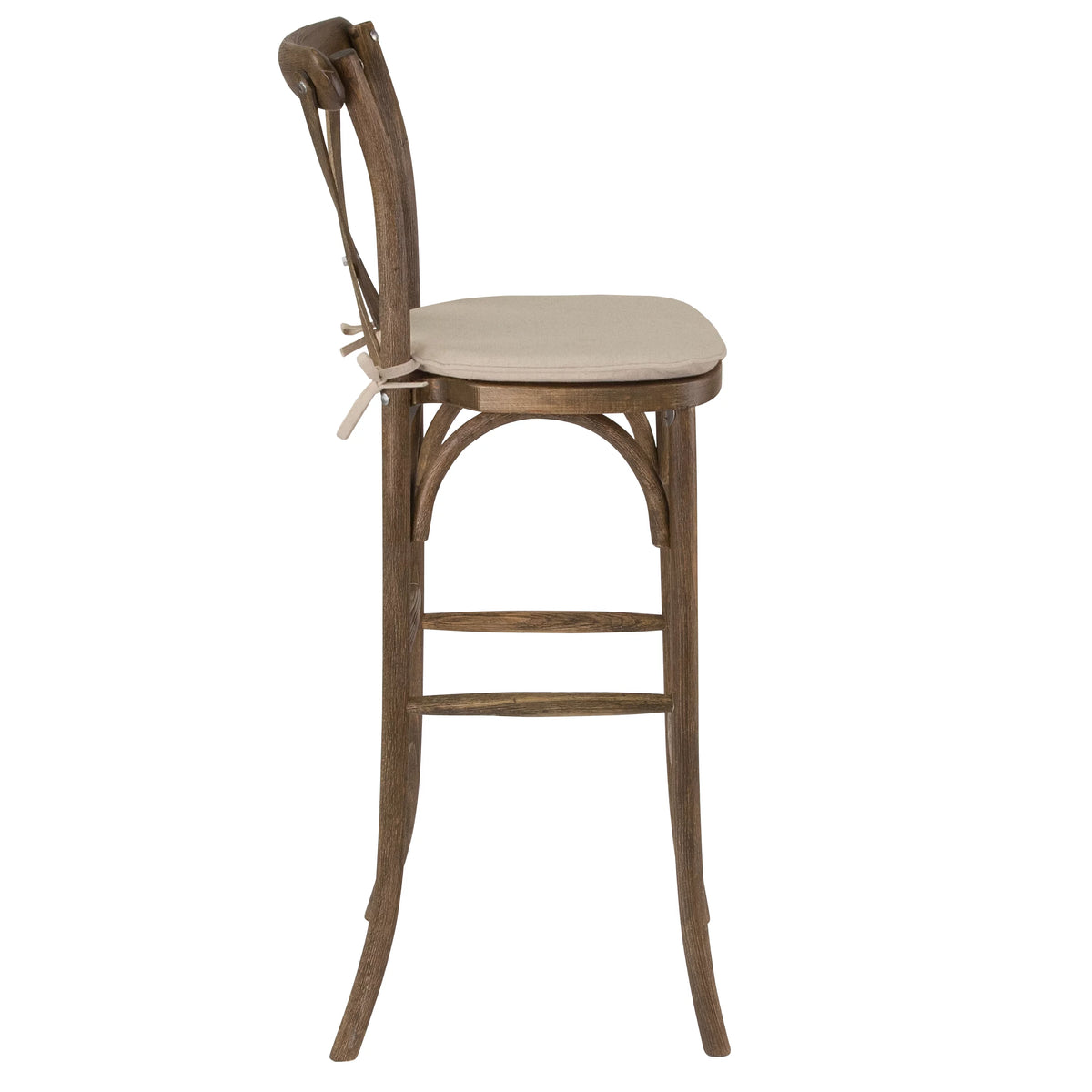 Dark Antique Wood Cross Back Barstool with Cushion T487978
