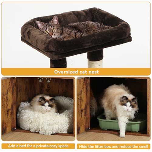 Cat Tree with Litter Box Enclosure and Scratching Post A384290