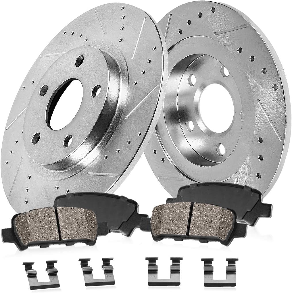 279.8mm 5 Lug Rear Rotors + Ceramic Brake Pads + Clips Q30394