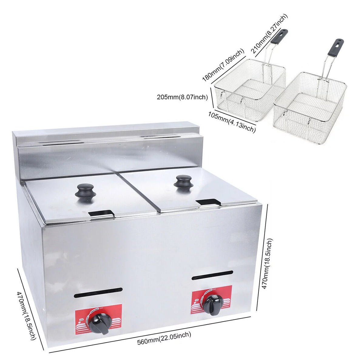 2 Tanks Stainless Steel Gas Deep Fryer B72202