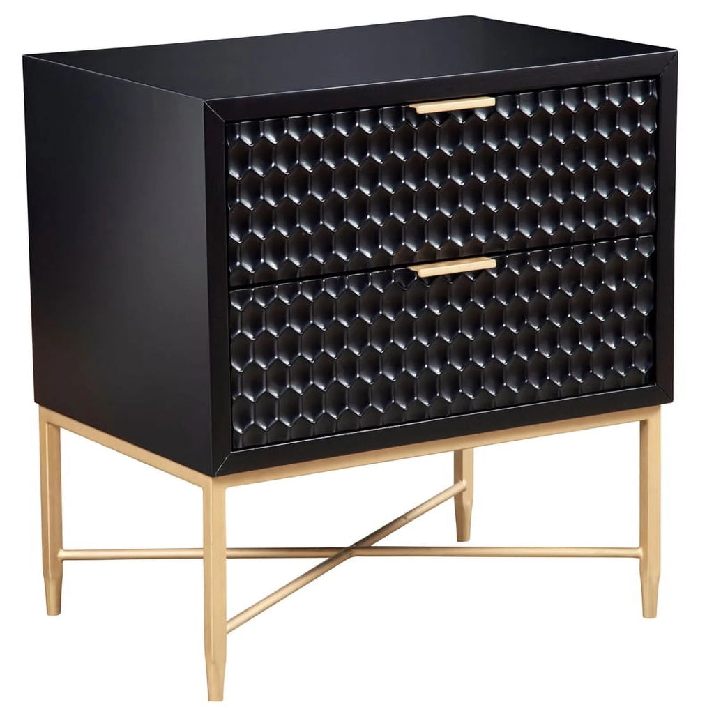 2 Piece Nightstand and Wood Chest Furniture Set in Black C377