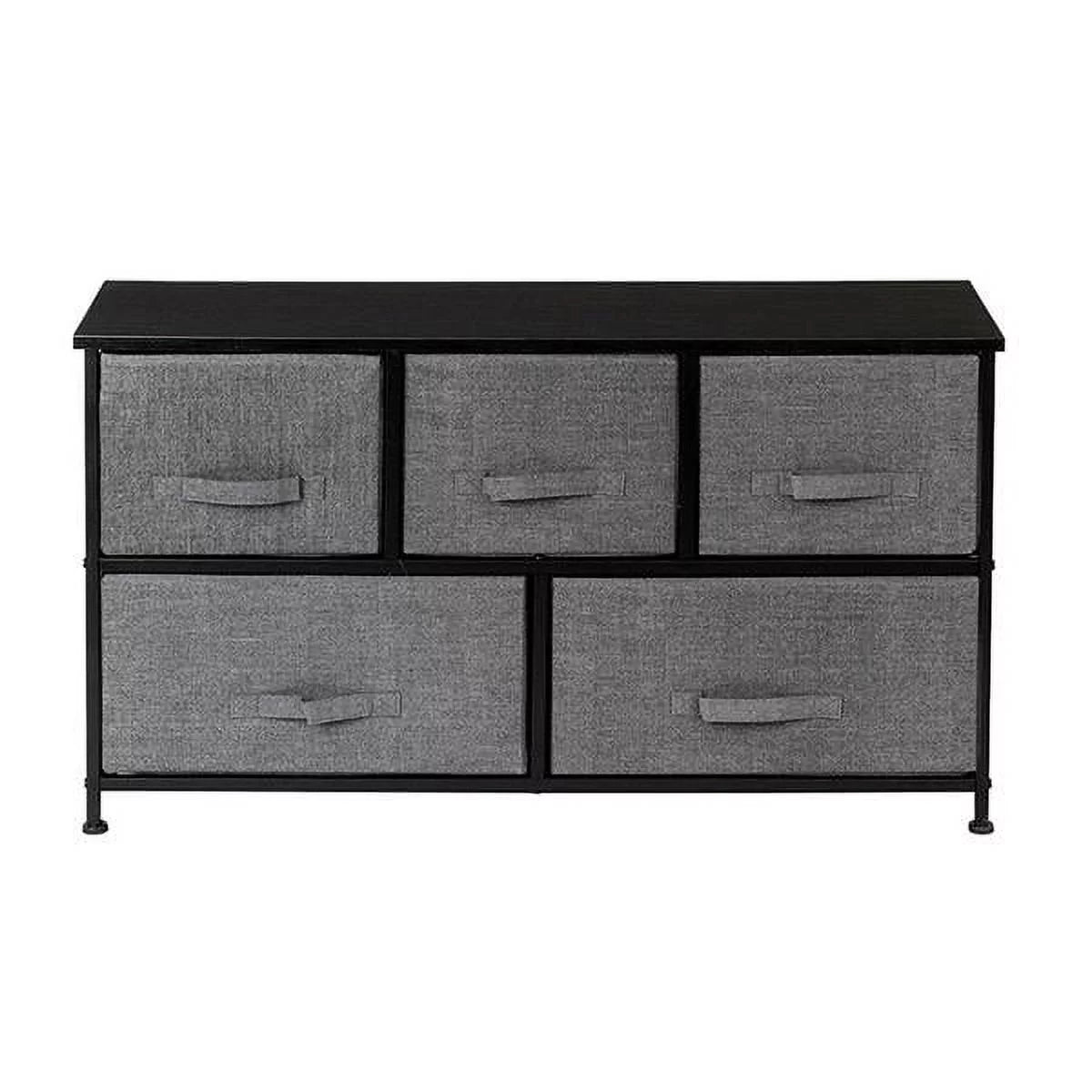 2-Tier Wide Dresser with 5 Fabric Drawers and Metal Frame, Grey D1533