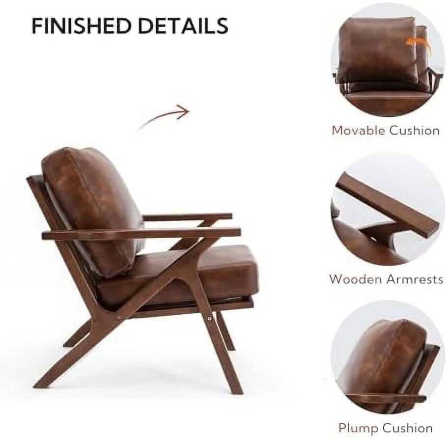 Brown Faux Leather Accent Chair with Wooden Frame F144693