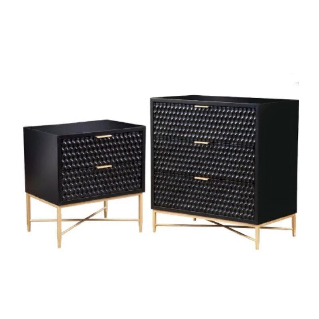 2 Piece Nightstand and Wood Chest Furniture Set in Black C377