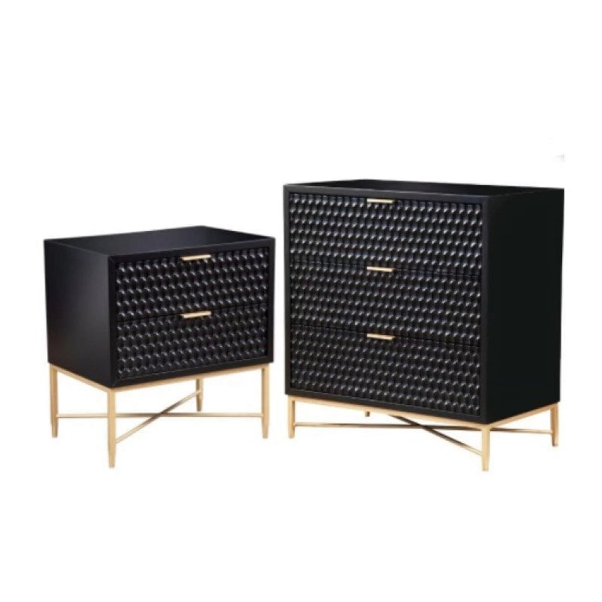 2 Piece Nightstand and Wood Chest Furniture Set in Black C377