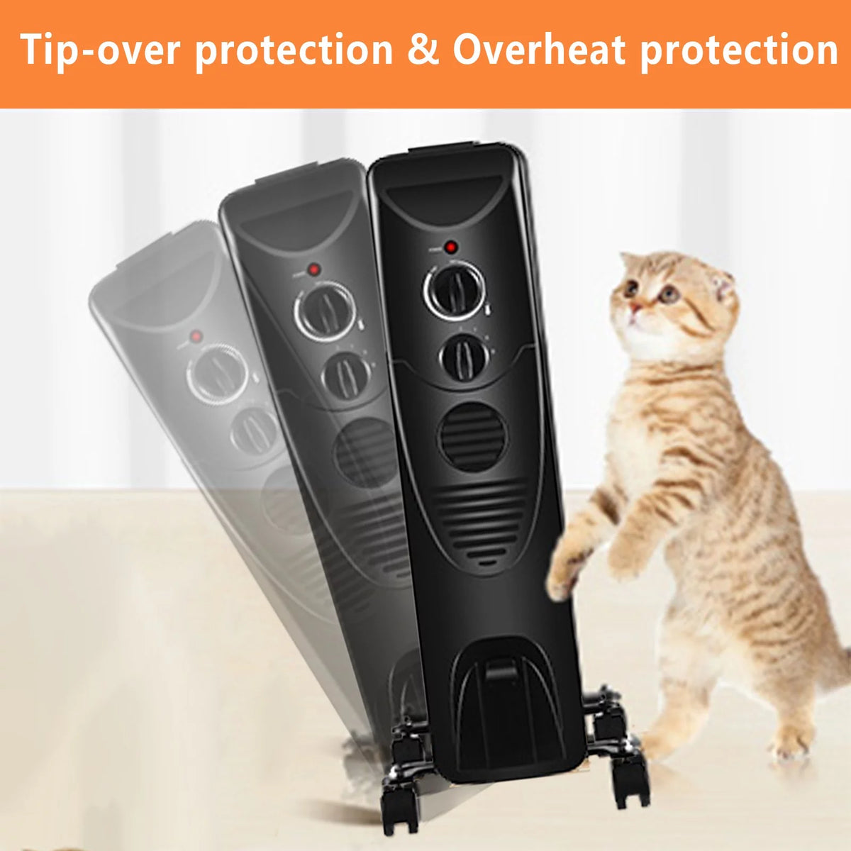 Oil Filled Radiator Heater with 3 Heat Settings, Adjustable Thermostat, Overheat & Tip-Over Protection (Black) H3136