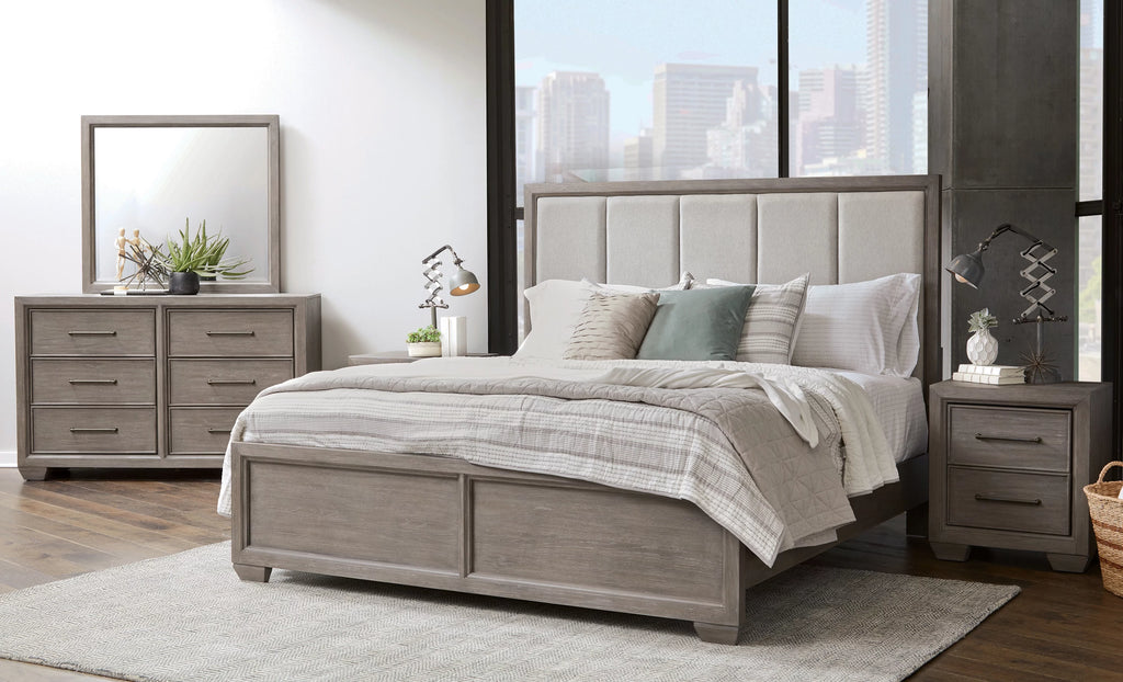 Gray Wood Queen Bedroom Set with Dresser, Mirror, Nightstand, and Chest E93046