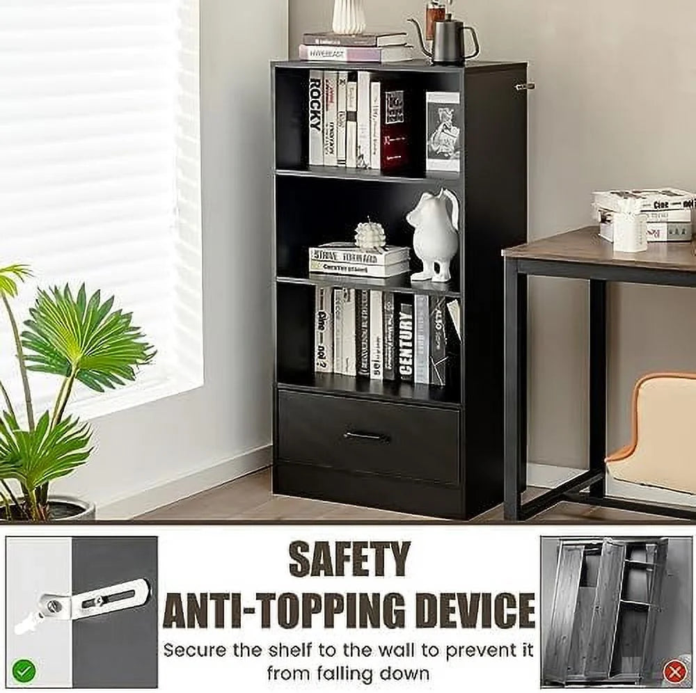 Black 3 Cube Bookcase with Drawer P494846