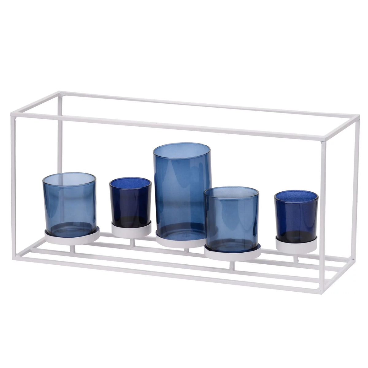 16.5" Matte White and Blue Five Votive Candleholder N604708