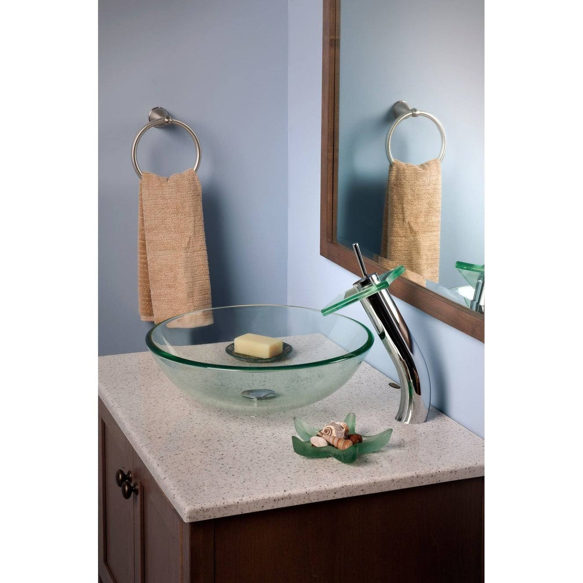 1.8 GPM Single Hole Waterfall Vessel Bathroom Faucet Oil Rubbed Bronze Brown Glass U5697