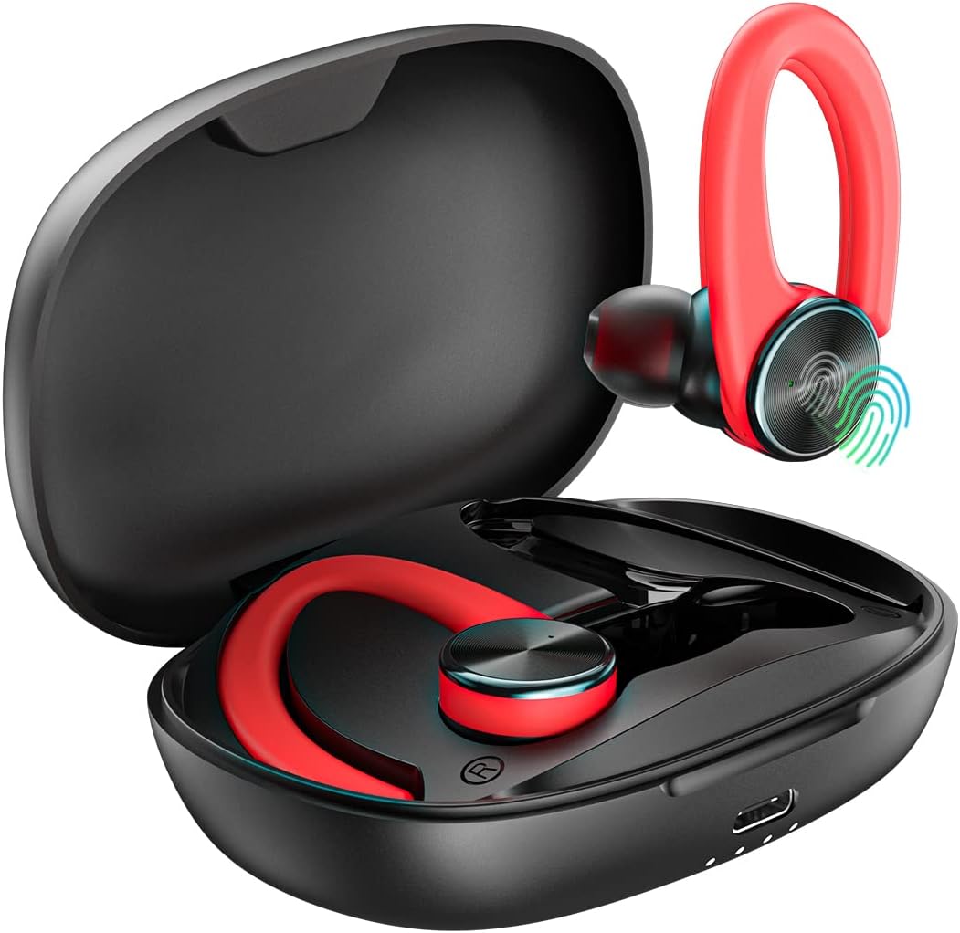 Wireless Earbuds with Wireless Charging Case and Earhooks, Pack of 2 I8980