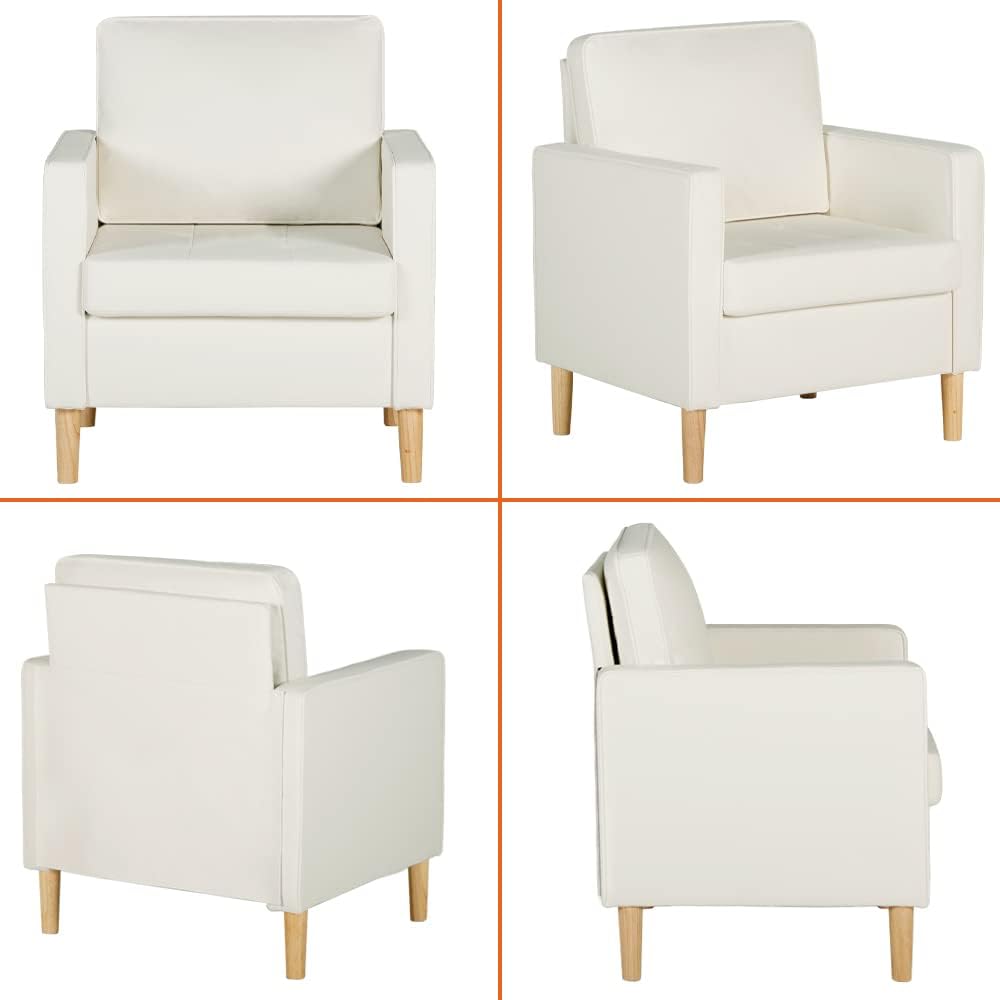 Cream White Faux Leather Single Sofa Chair N2435