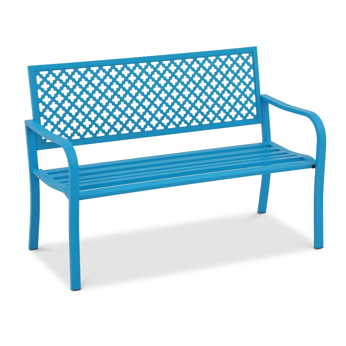 50in Blue Metal Outdoor Garden Bench with Armrest K400