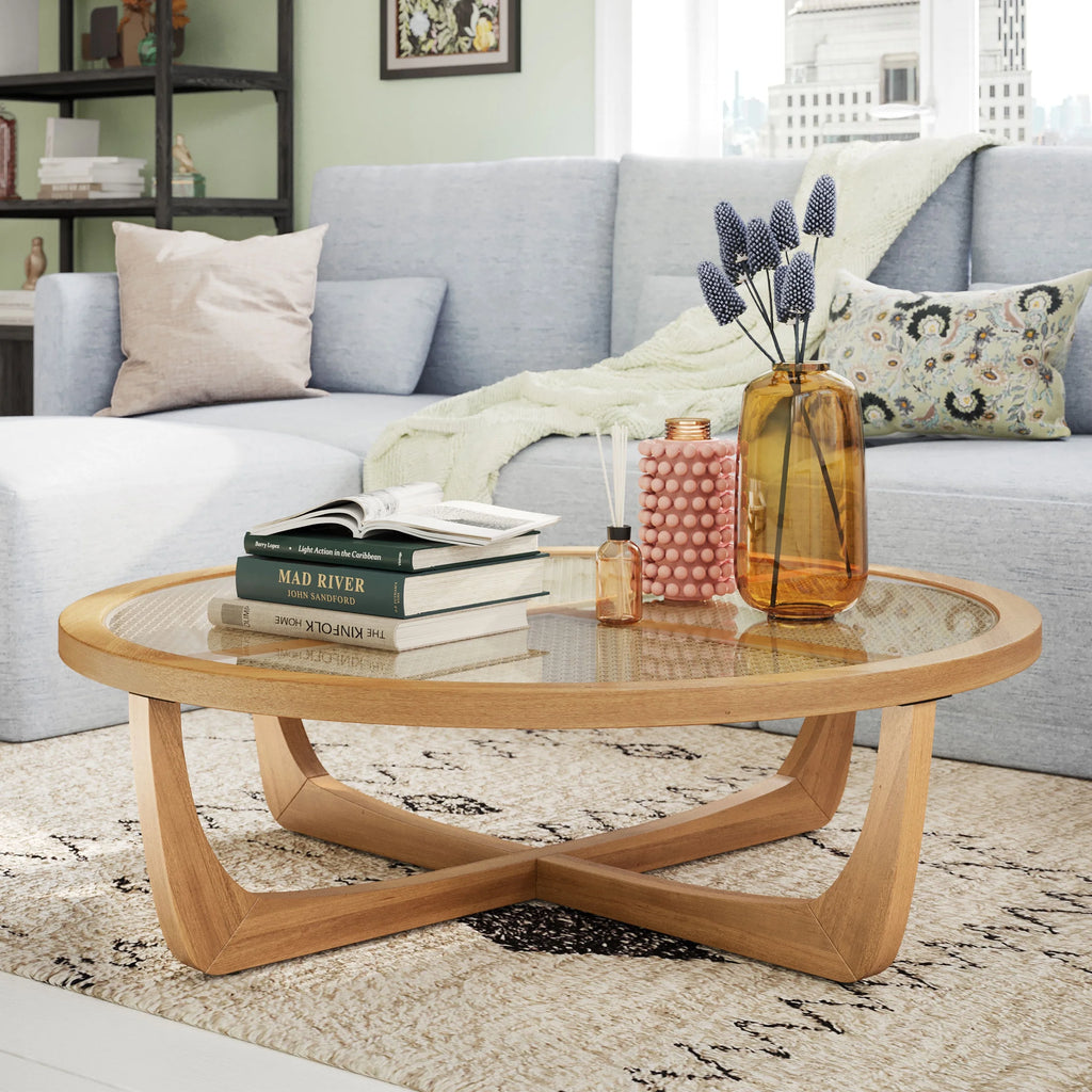 Rattan & Glass Coffee Table with Solid Wood Frame G886140