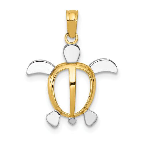 14K Two-Tone Gold Rhodium Plated Sea Turtle Pendant Necklace N1465