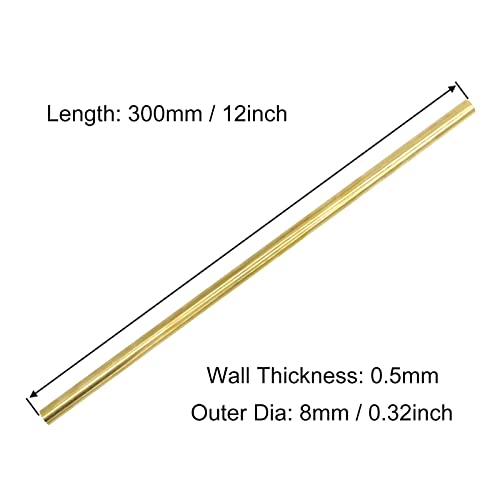 Brass Round Tube 0.5mm Wall Thickness 300mm Length Metal Seamless Straight Pipe Tubing 3pcs L5667