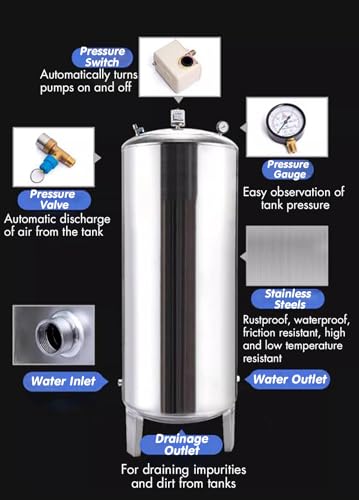 15 25 40 50 65 80 100 130 185 Gal Stainless Steel Water Pressure Tank L8576