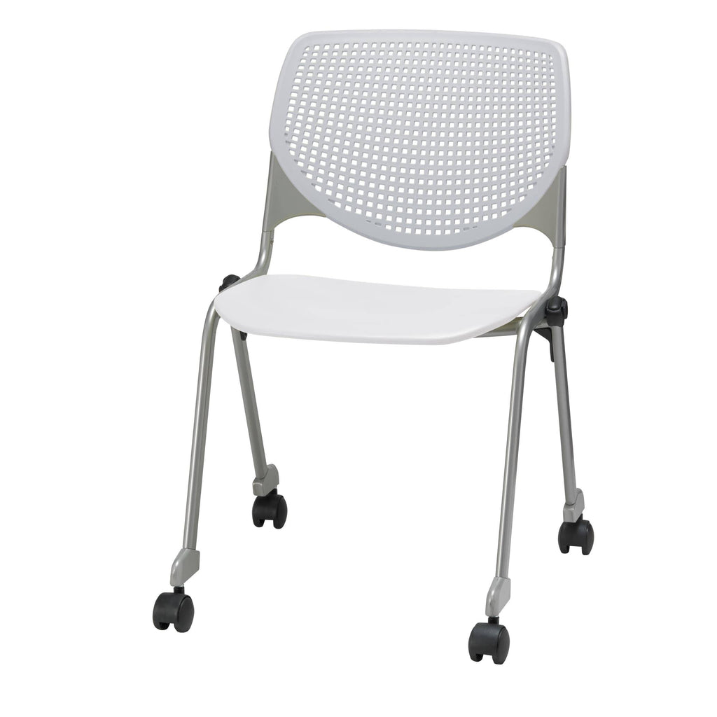 Light Grey White Stack Chair with Casters M8829