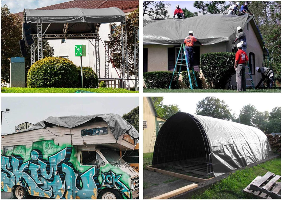 10x12ft Heavy Duty Reinforced Poly Tarp Waterproof Tarpaulin Ground Sheet with Eyelets Pack of 2 B236736