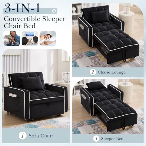 Beige Velvet Convertible Chair Bed L1047
