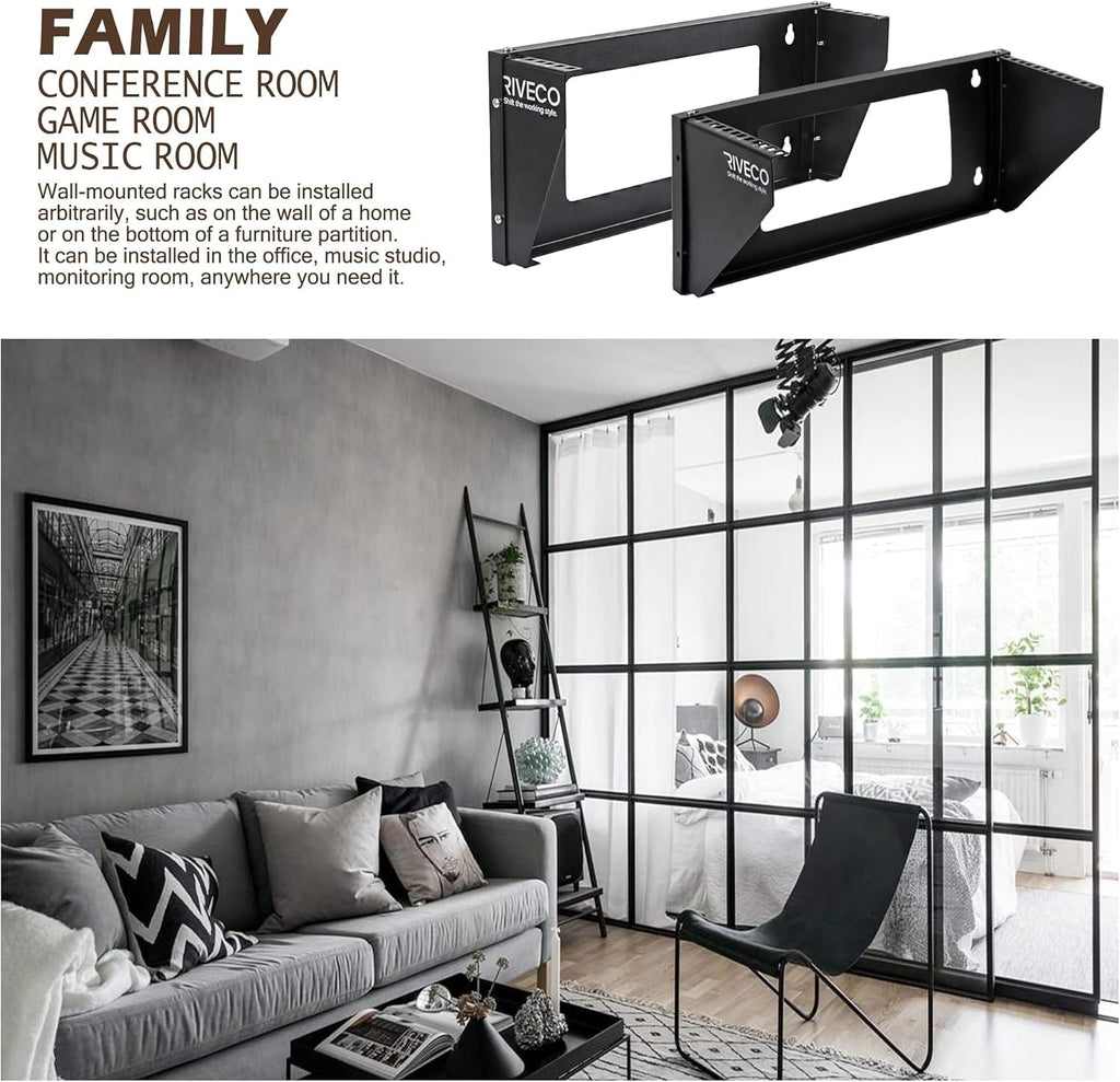 2U Wall Mount Rack Vertical Patch Panel Bracket Shelf Black A59071