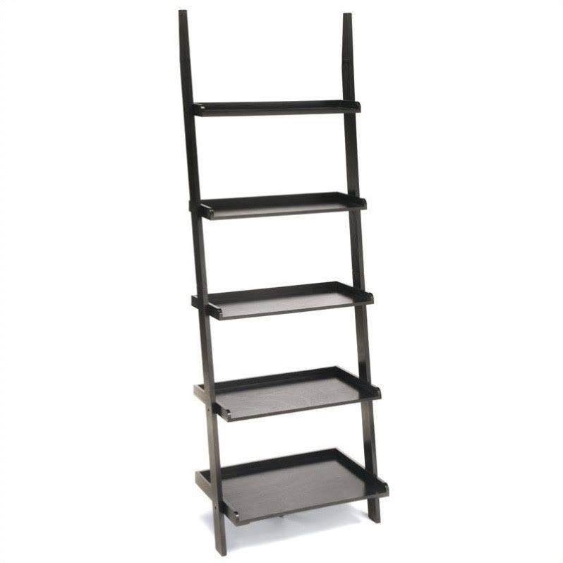 Black Wood Finish Ladder Bookshelf P7832