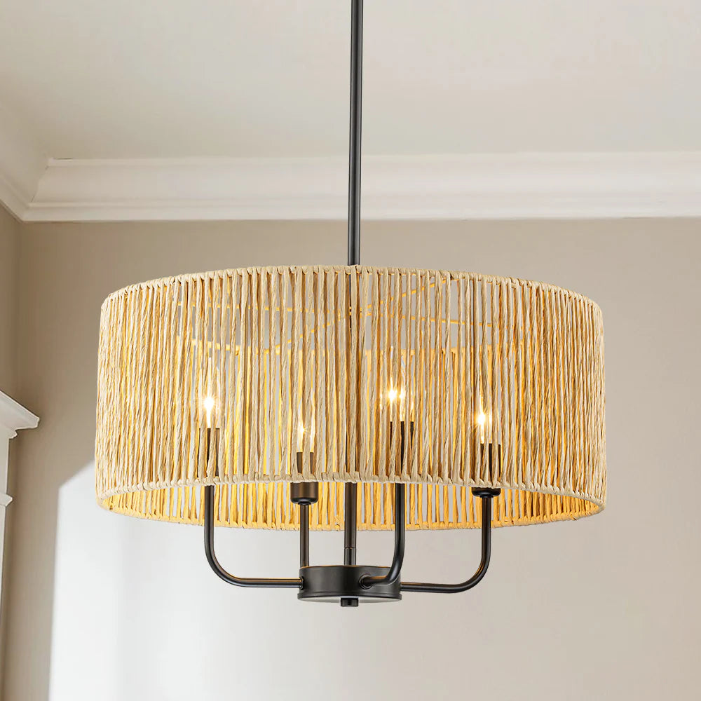 4-Light Handwoven Rope Drum Chandelier I925