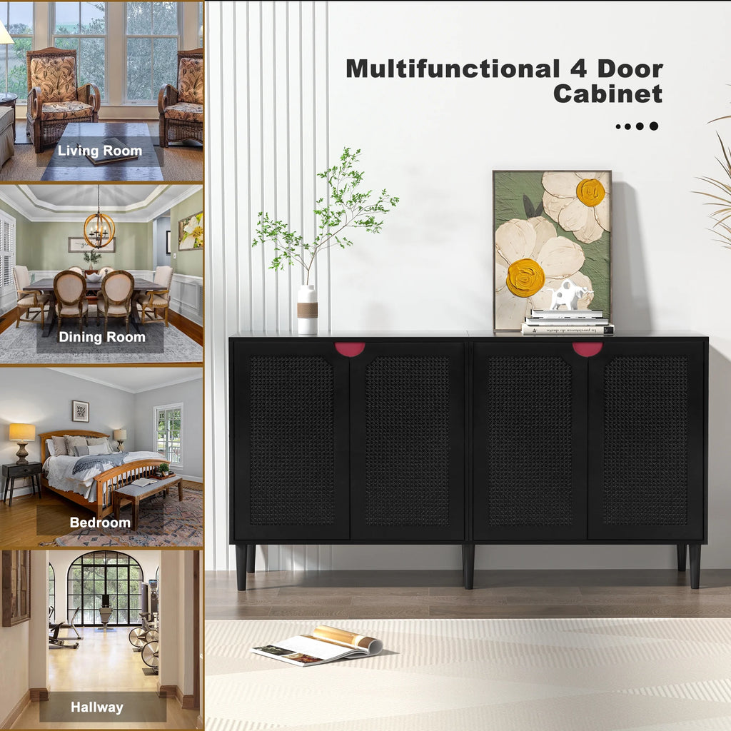 Black Rattan Storage Cabinet with 4 Doors B4595