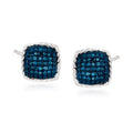 Blue Diamond Square Stud Earrings in Sterling Silver I22596