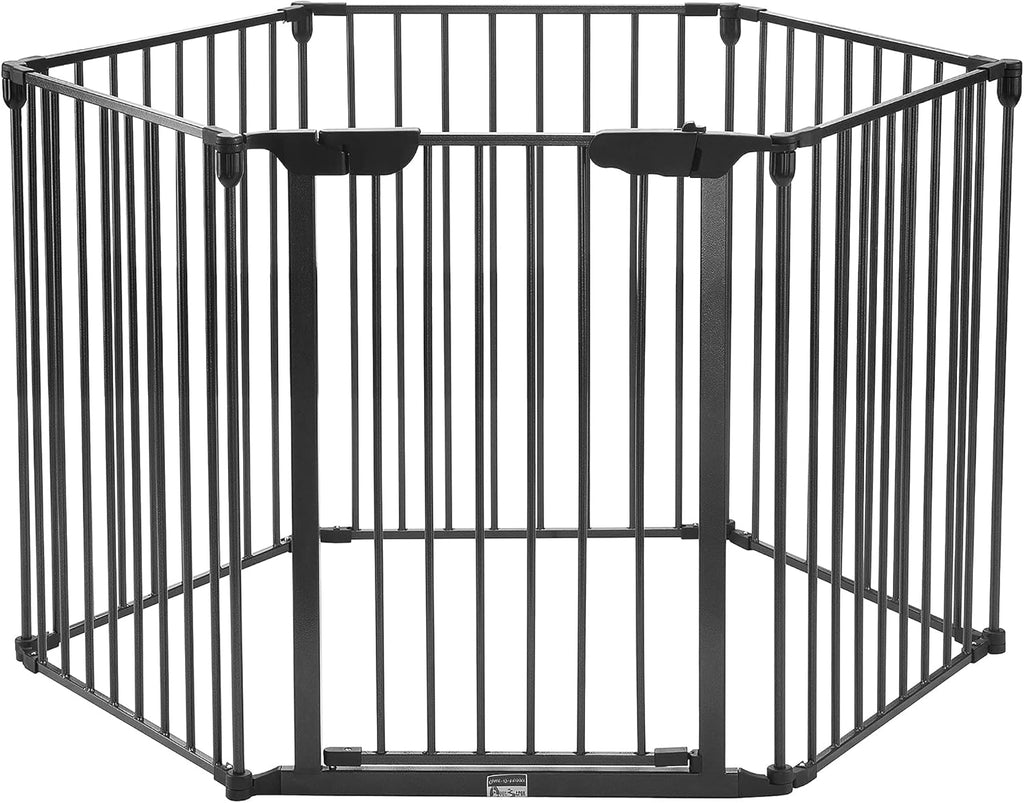 Black 6 Panel Folding Pet Exercise Playpen with Gate H7365
