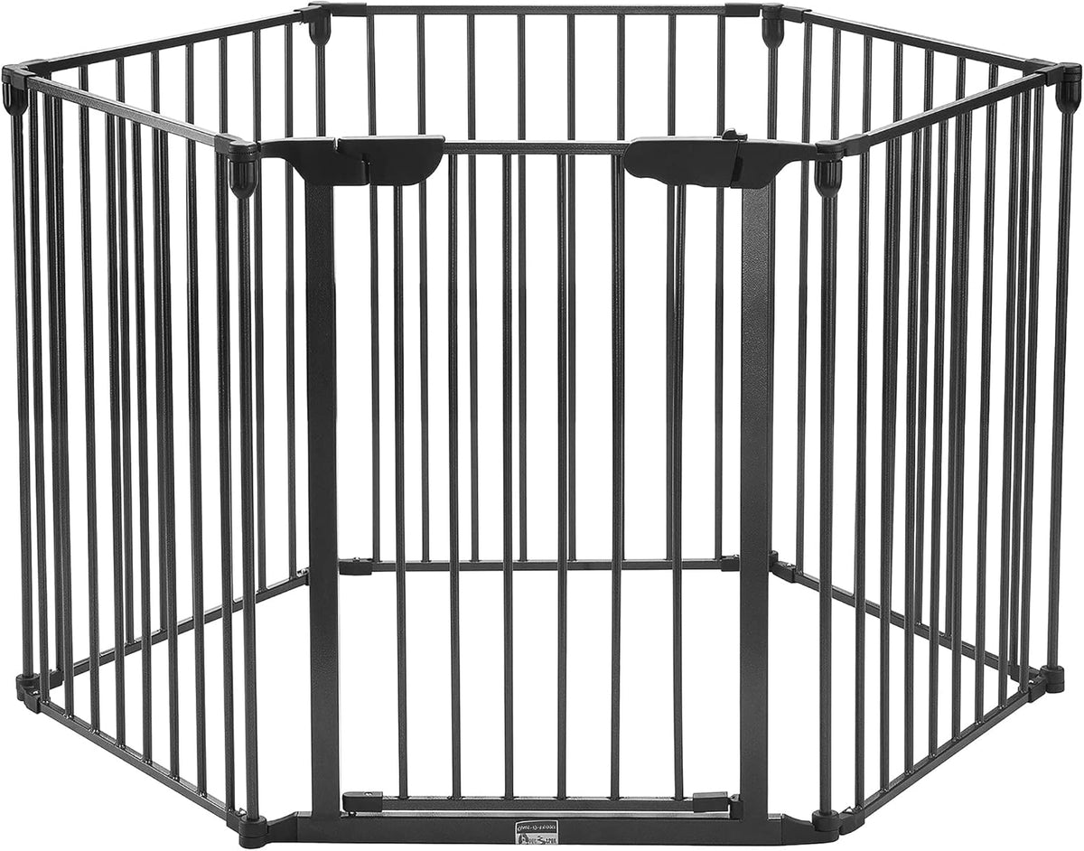 Black 6 Panel Folding Pet Exercise Playpen with Gate H7365