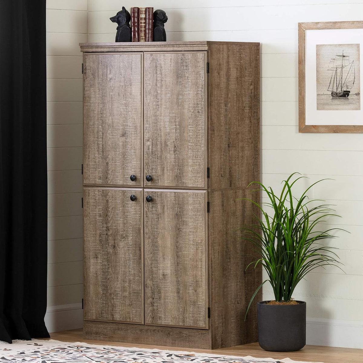 Pure Black 4-Door Storage Cabinet with Adjustable Shelves E216