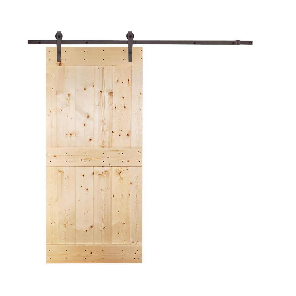 Unfinished 2 Panel Wood Barn Door with Sliding Hardware H939