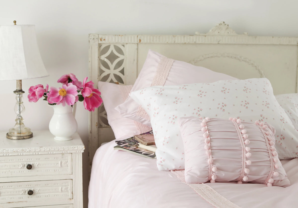 Pink Crochet Stripe 4-Piece Microfiber Comforter Set U963996